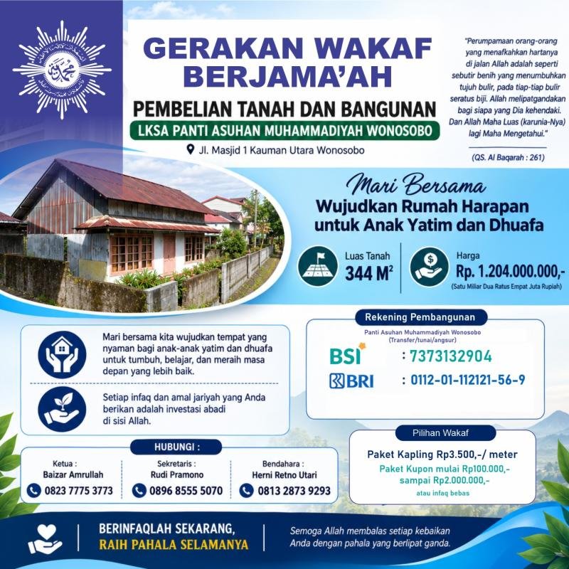 GERAKAN INFAQ/WAKAF BERJAMAAH PANTI ASUHAN MUHAMMADIYAH WONOSOBO
